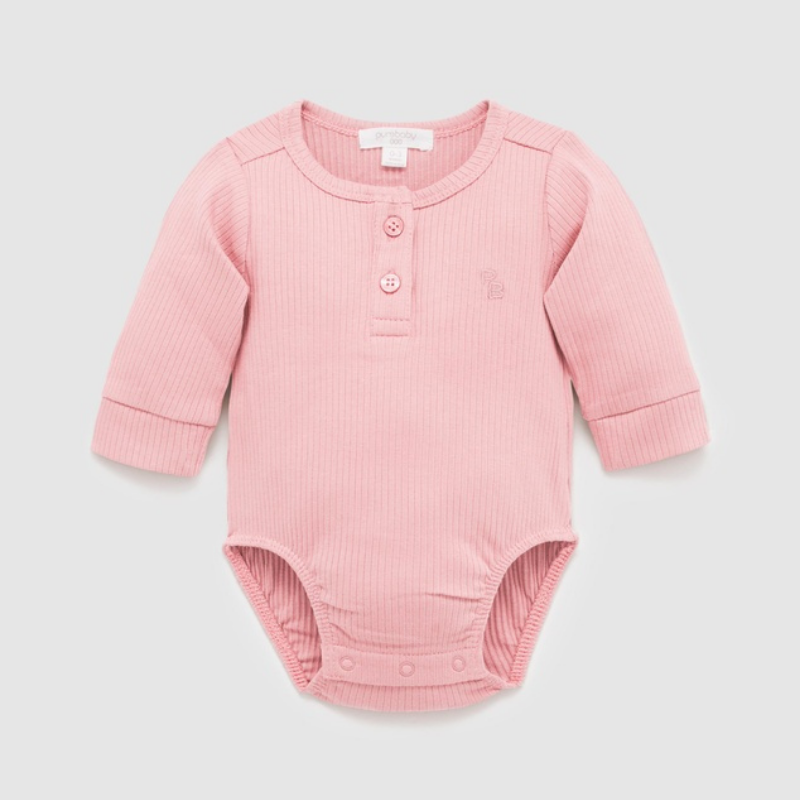 Rib LS Henley Bodysuit - Dusty Rose