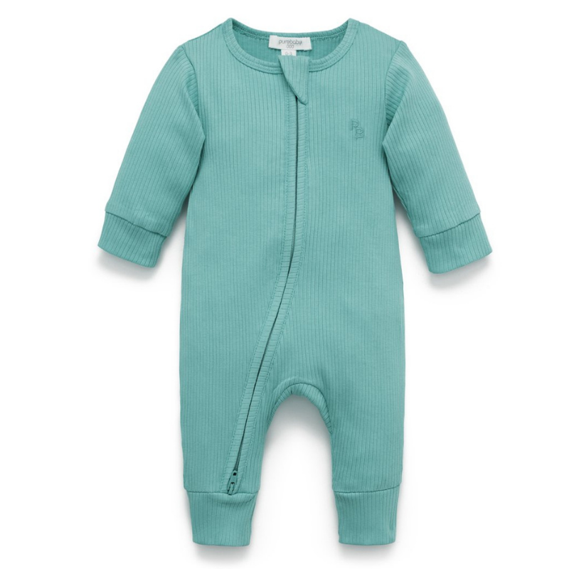 Rib Zip Growsuit - Moss Green