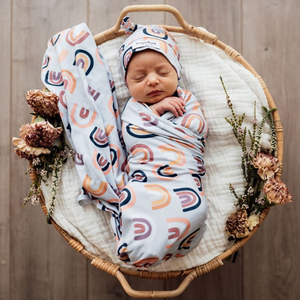 Sunset Rainbow Jersey Wrap & Beanie Set