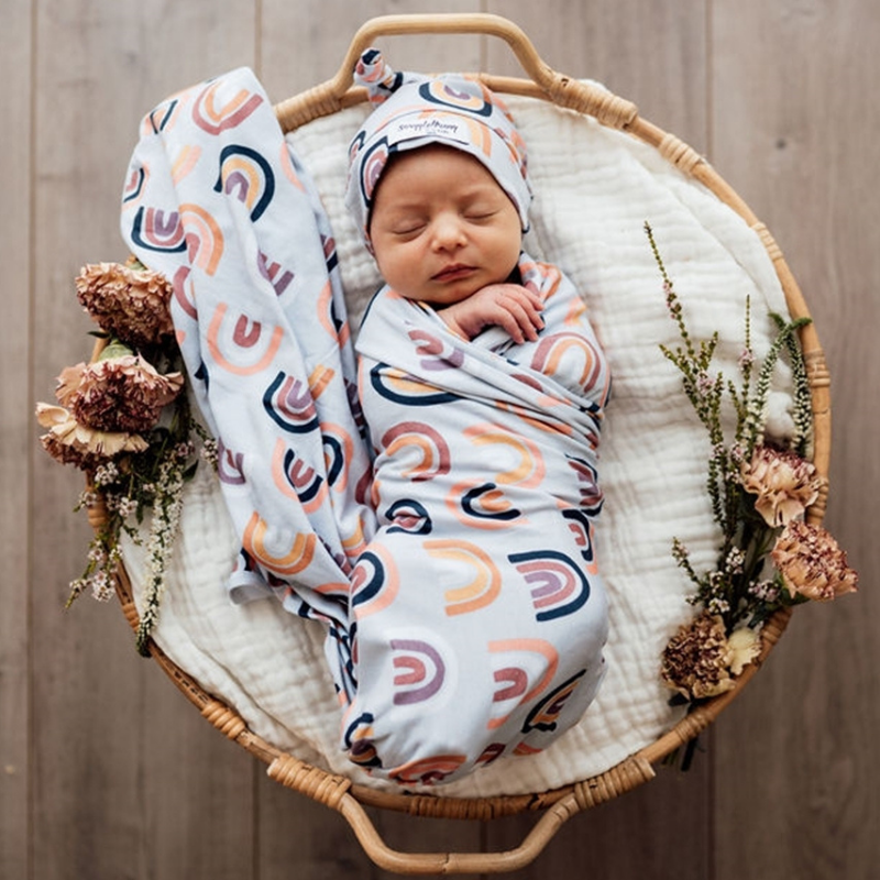 Sunset Rainbow Jersey Wrap & Beanie Set